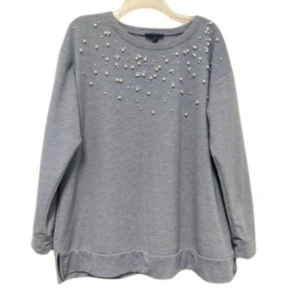 Lane Bryant Gray Pearl Accented Sweatshirt Size 18/20 - Picture 2 of 5